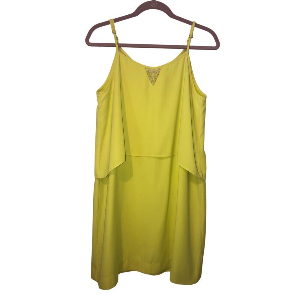 Wedding Guest Dress Size L Yellow Green Crochet Trim Neon Sleeveless Layered
